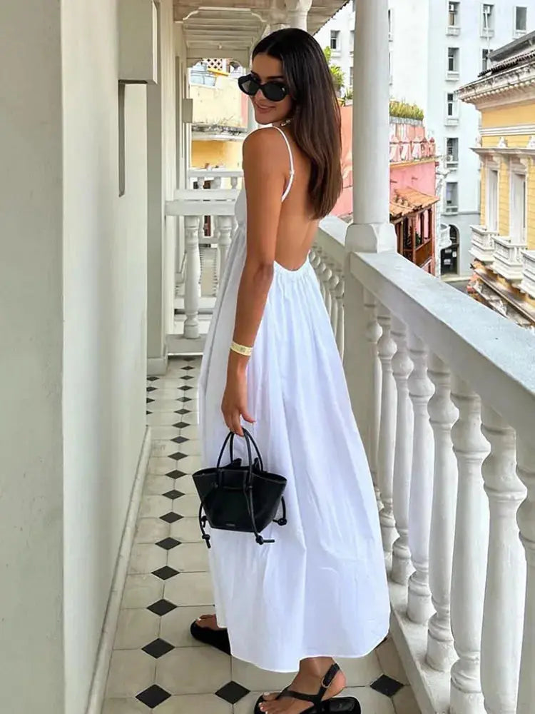 Women's White Midi Dress Elegant Summer Wedding - VibreMode