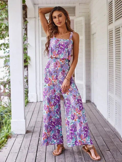 Women's Summer Floral Wide Leg Romper
