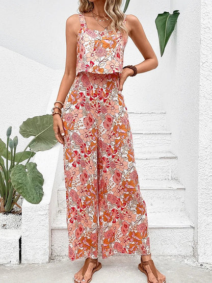 Women's Summer Floral Wide Leg Romper