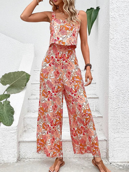 Women's Summer Floral Wide Leg Romper - VibreMode