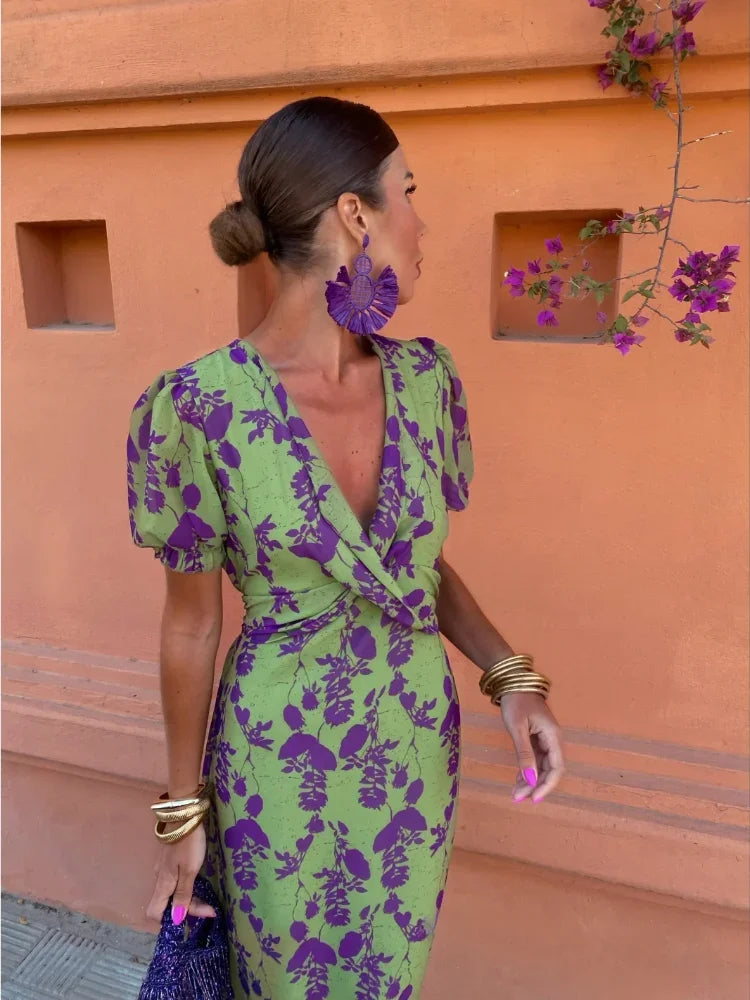 Women's Floral Print Short Sleeve Dress - VibreMode