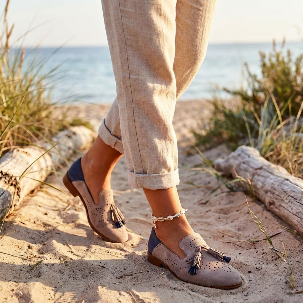 Ladies Slip On Loafers with Tassels and Decorative Details