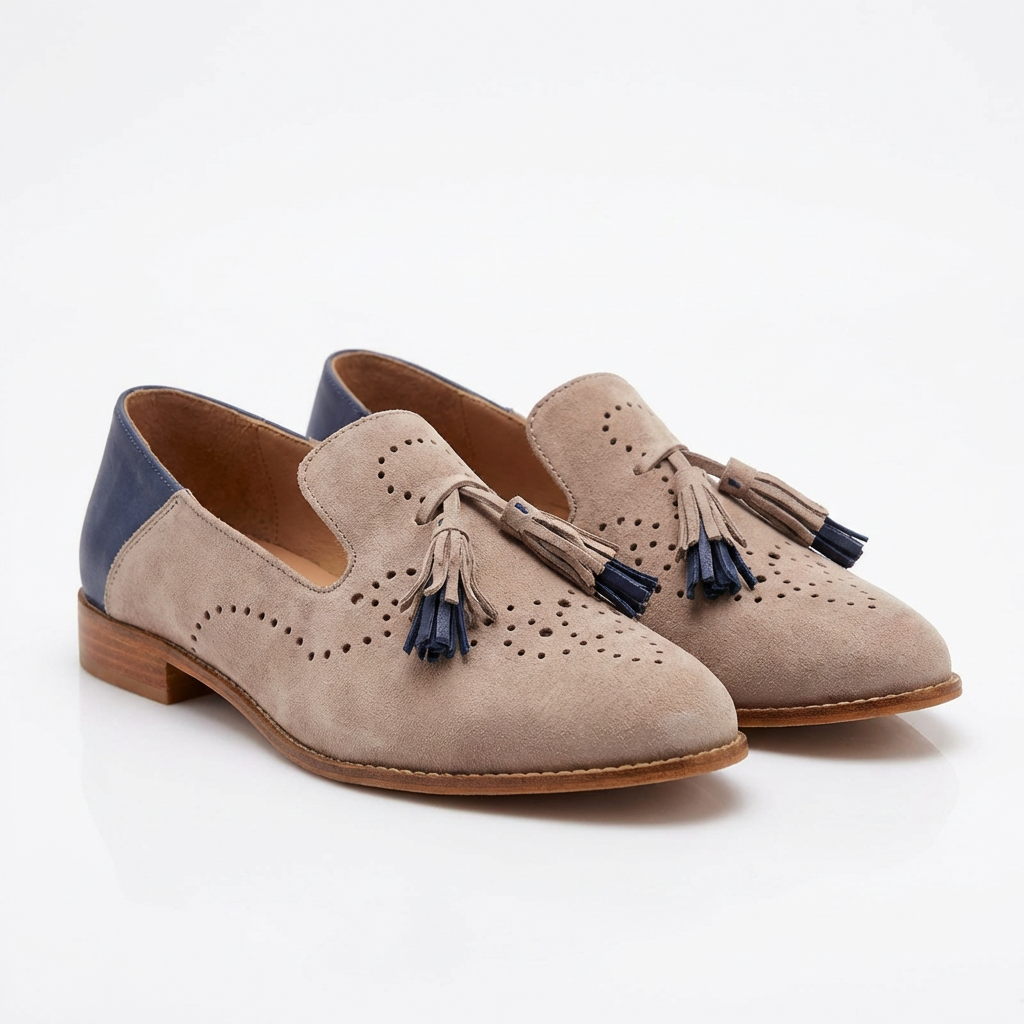 Ladies Slip On Loafers with Tassels and Decorative Details - VibreMode