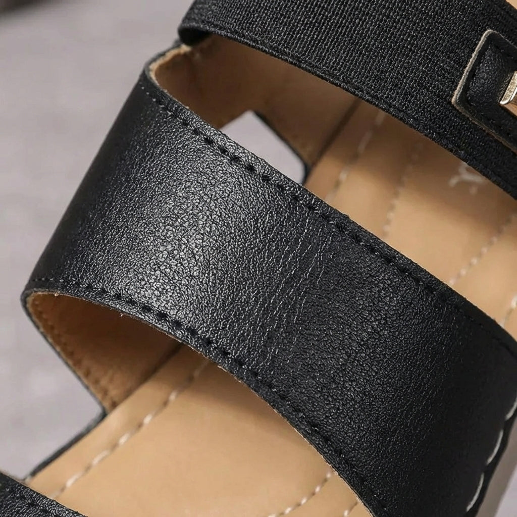 Ladies Comfortable Wedge Sandals Synthetic Leather Easy Slip On Shoes