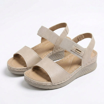 Ladies Comfortable Wedge Sandals Synthetic Leather Easy Slip On Shoes