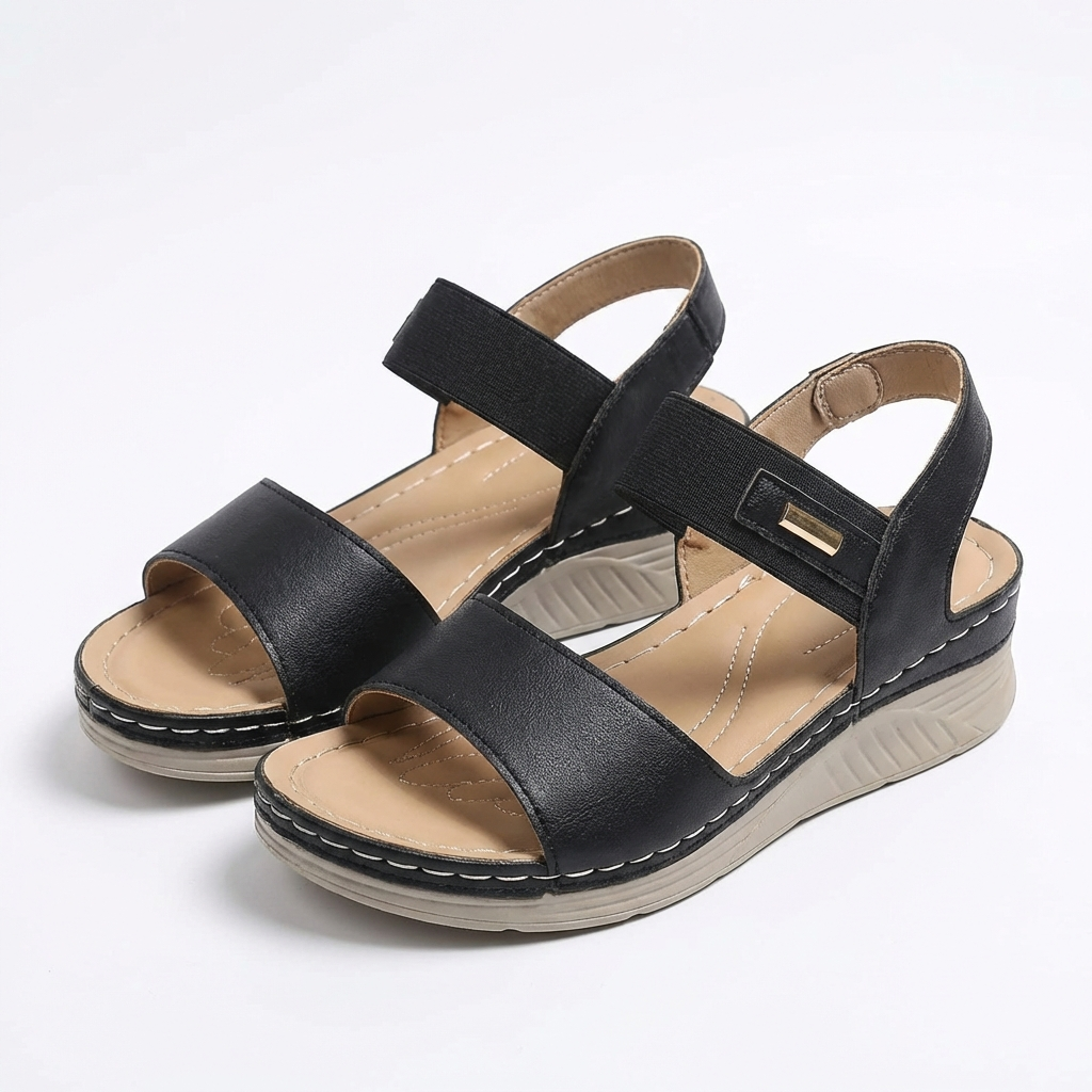 Ladies Comfortable Wedge Sandals Synthetic Leather Easy Slip On Shoes - VibreMode