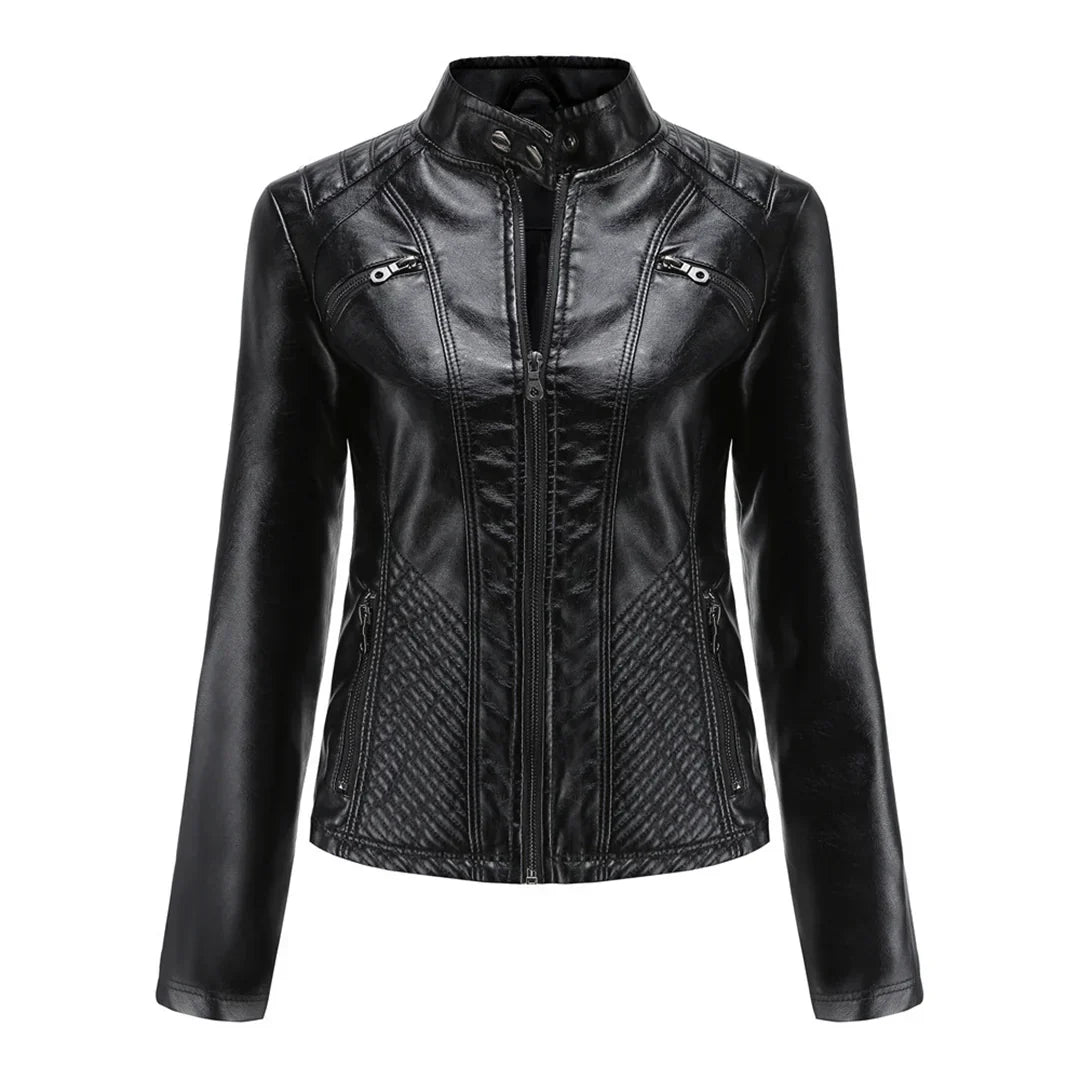 Women's Faux Leather Biker Jacket Classic Design - VibreMode