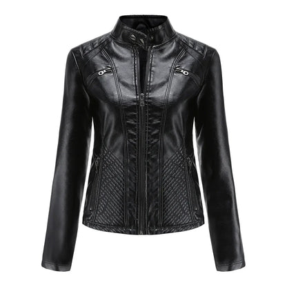 Women's Faux Leather Biker Jacket Classic Design - VibreMode
