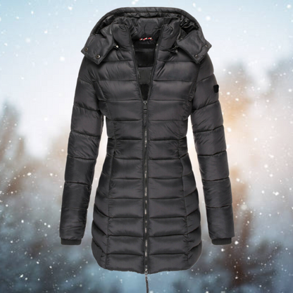 Women's Puffer Jacket Waterproof Full-Length Zip Black