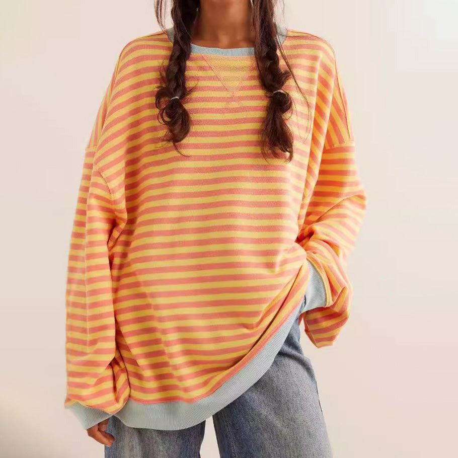 Women's Striped Tunic Sweatshirt Ribbed Oversized Cozy - VibreMode