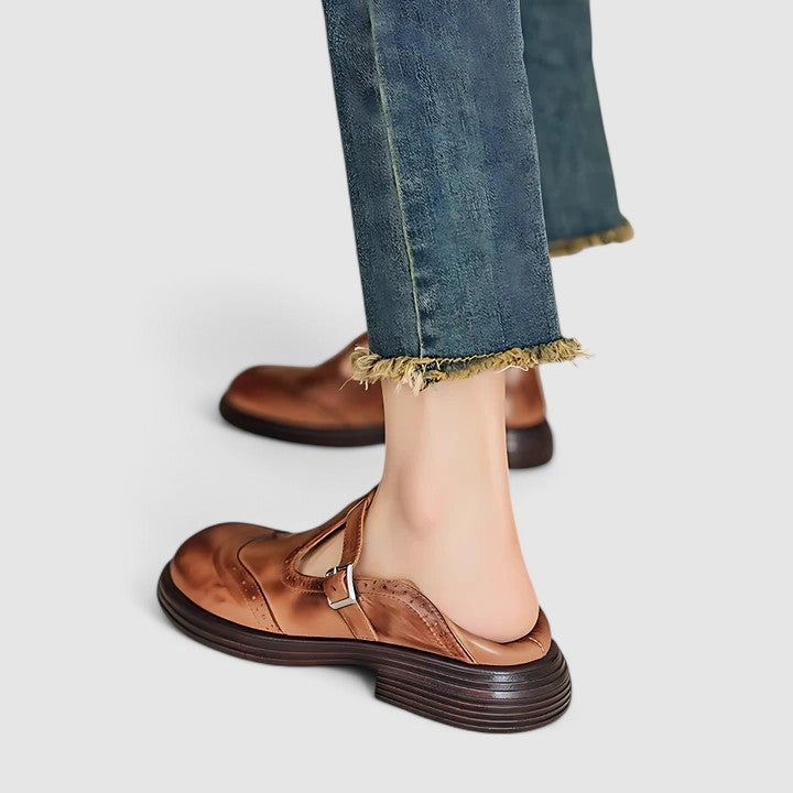 Emily | Classic Women’s Leather T-Strap Shoes Caliboot