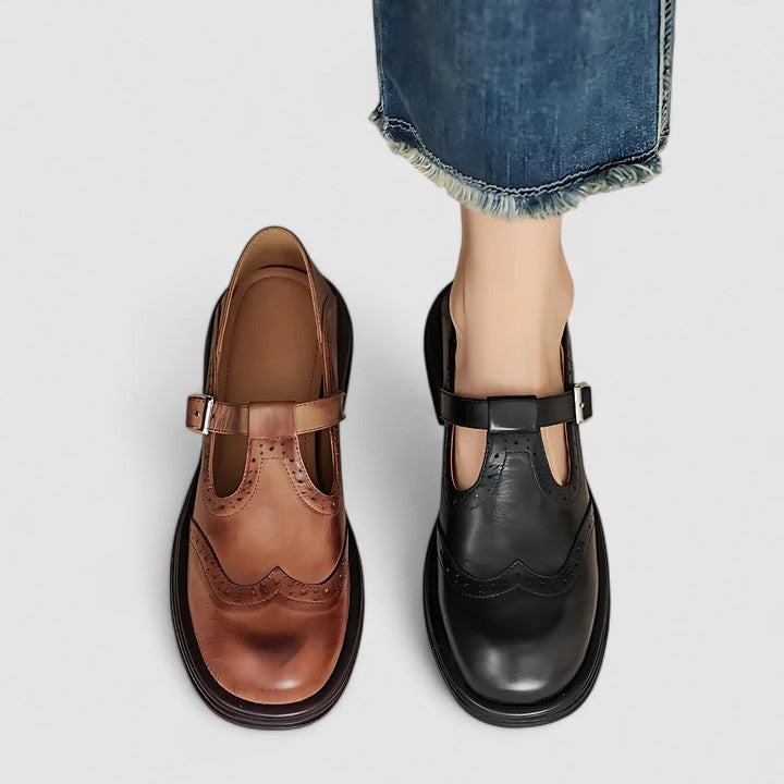 Emily | Classic Women’s Leather T-Strap Shoes Caliboot