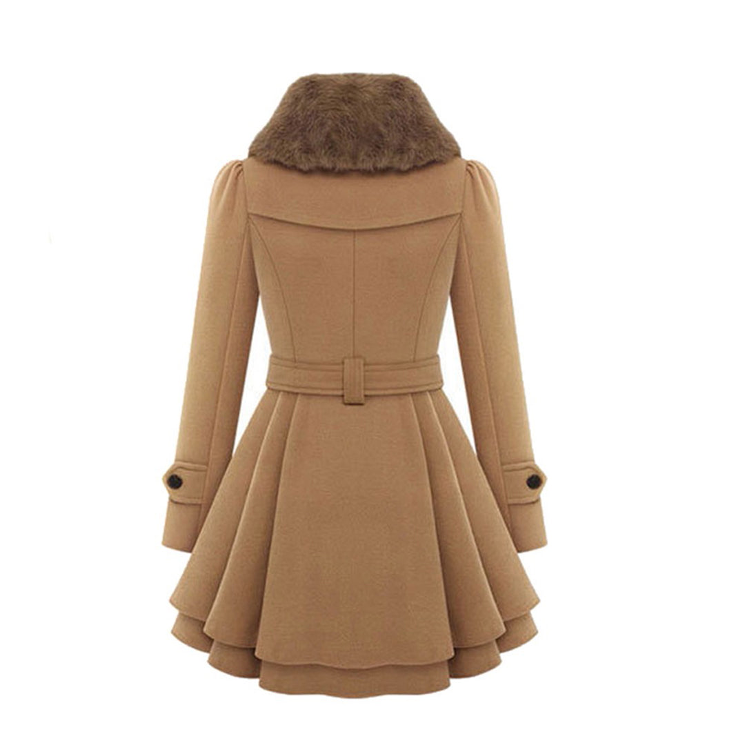 Women's Long Winter Coat Warm Wool Black