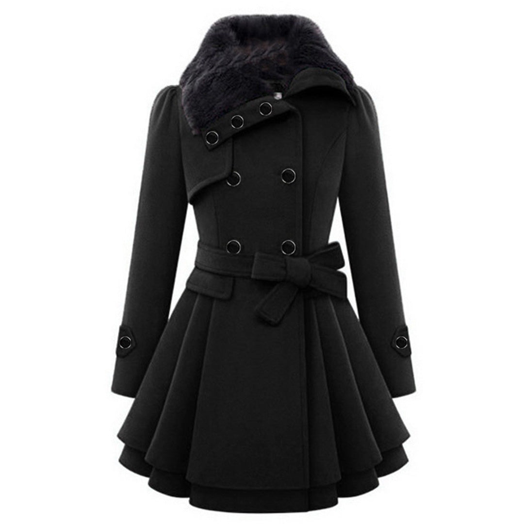 Women's Long Winter Coat Warm Wool Black