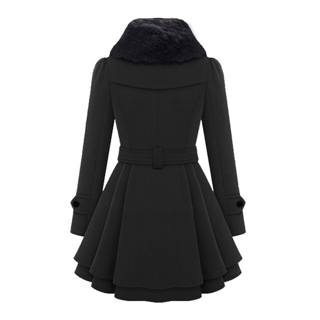 Women's Long Winter Coat Warm Wool Black