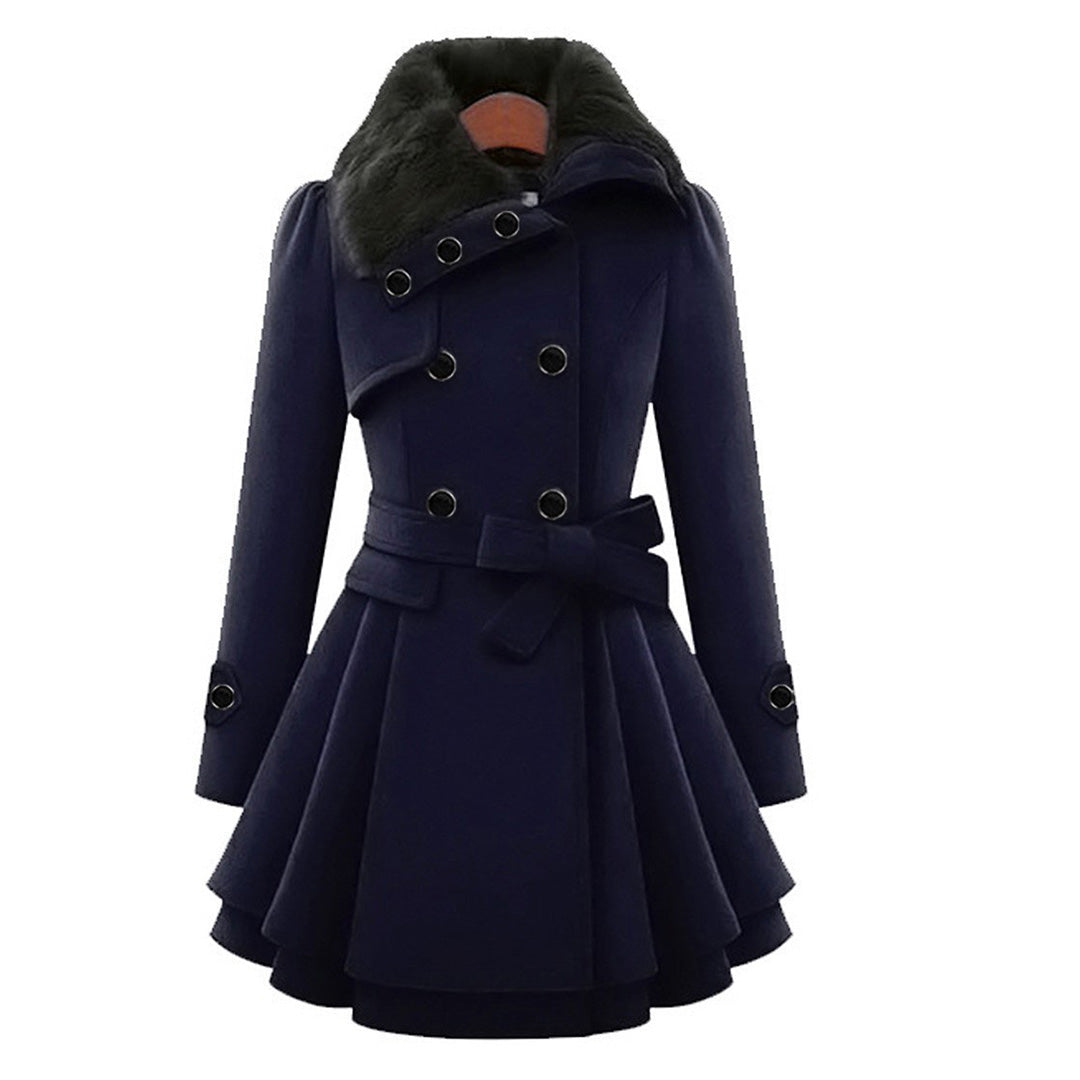 Women's Long Winter Coat Warm Wool Black