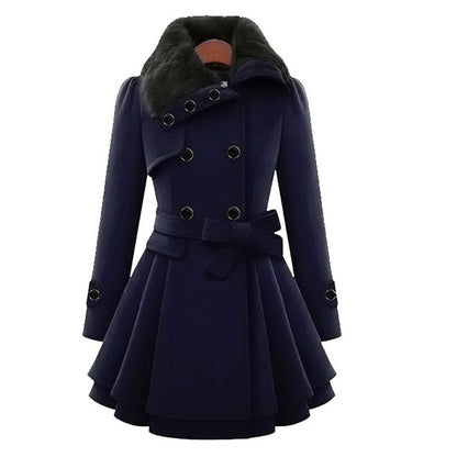 Women's Long Winter Coat Warm Wool Black