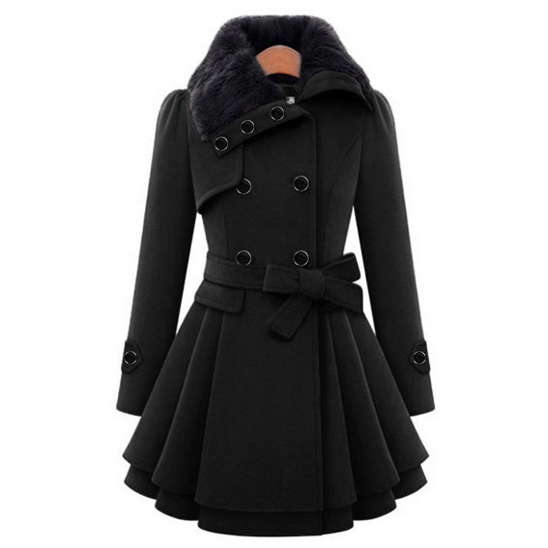 Women's Long Winter Coat Warm Wool Black