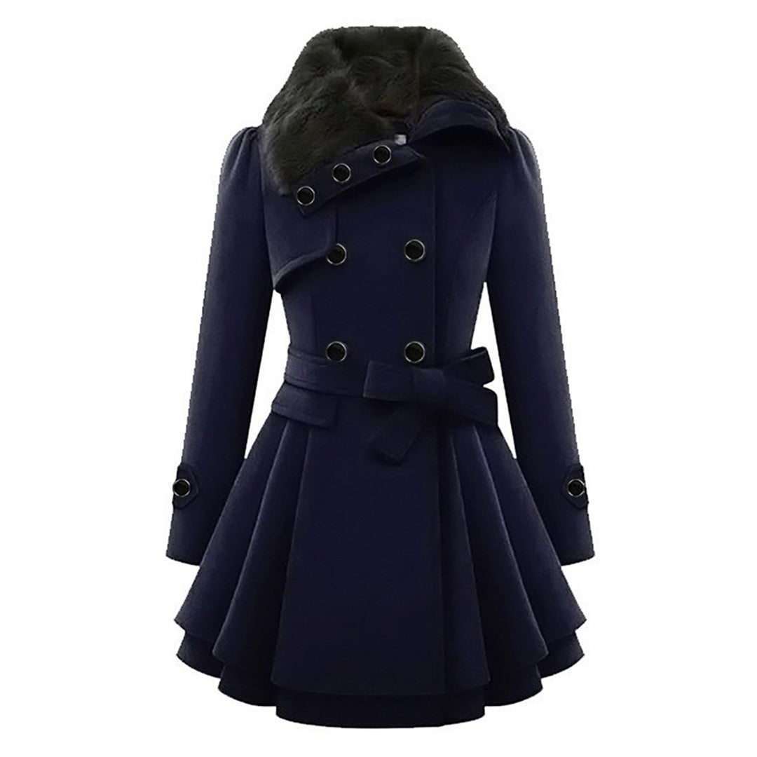 Women's Long Winter Coat Warm Wool Black