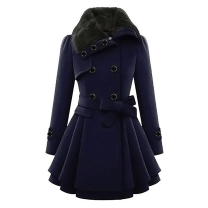 Women's Long Winter Coat Warm Wool Black