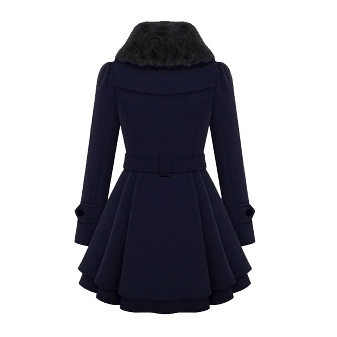 Women's Long Winter Coat Warm Wool Black