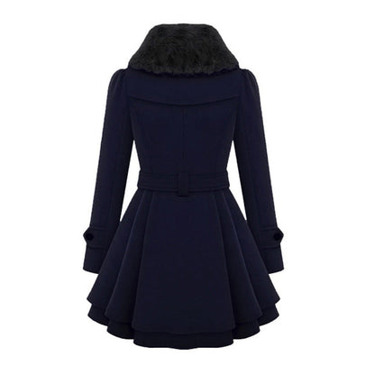 Women's Long Winter Coat Warm Wool Black