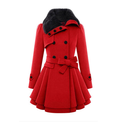 Women's Long Winter Coat Warm Wool Black