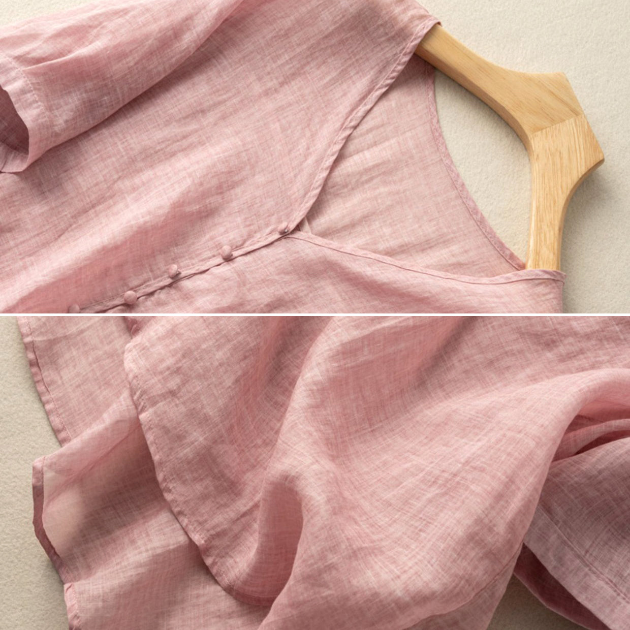 Women's Linen V-Neck Henley Shirt