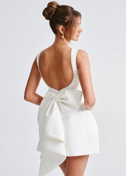 Women's Mini Dress Pearl White Elegant - VibreMode