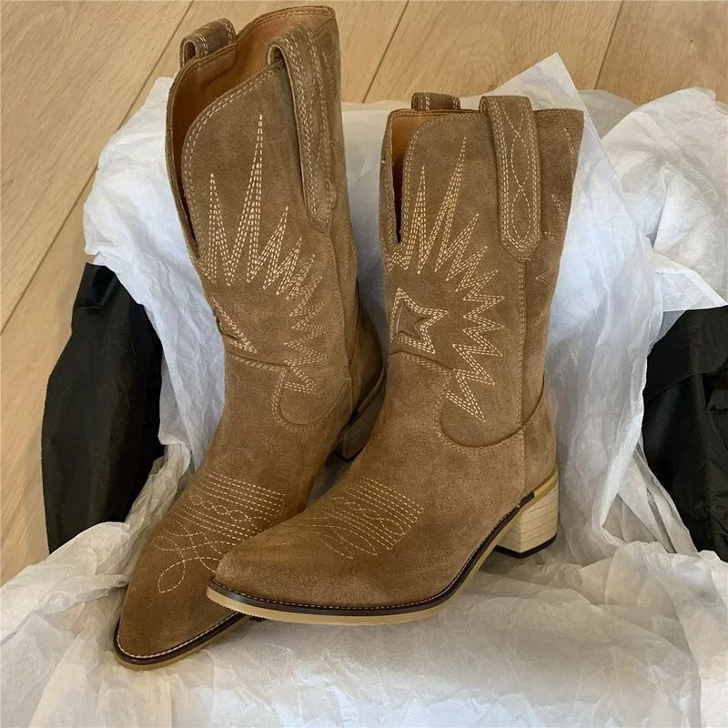 Women's Embroidered Western Boots Comfortable - VibreMode