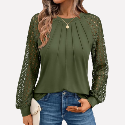 Women's Pleated Lace Long Sleeve Shirt