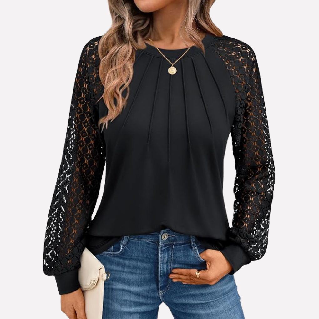 Women's Pleated Lace Long Sleeve Shirt