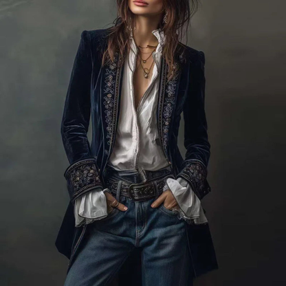 Women's Embroidered Long Blazer Jacket