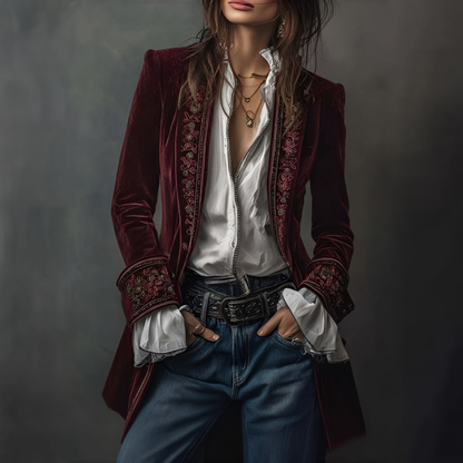 Women's Embroidered Long Blazer Jacket