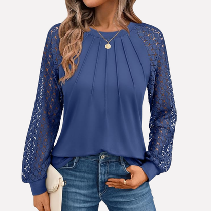Women's Pleated Lace Long Sleeve Shirt