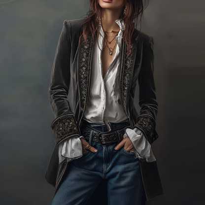 Women's Embroidered Long Blazer Jacket