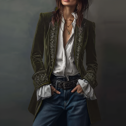 Women's Embroidered Long Blazer Jacket