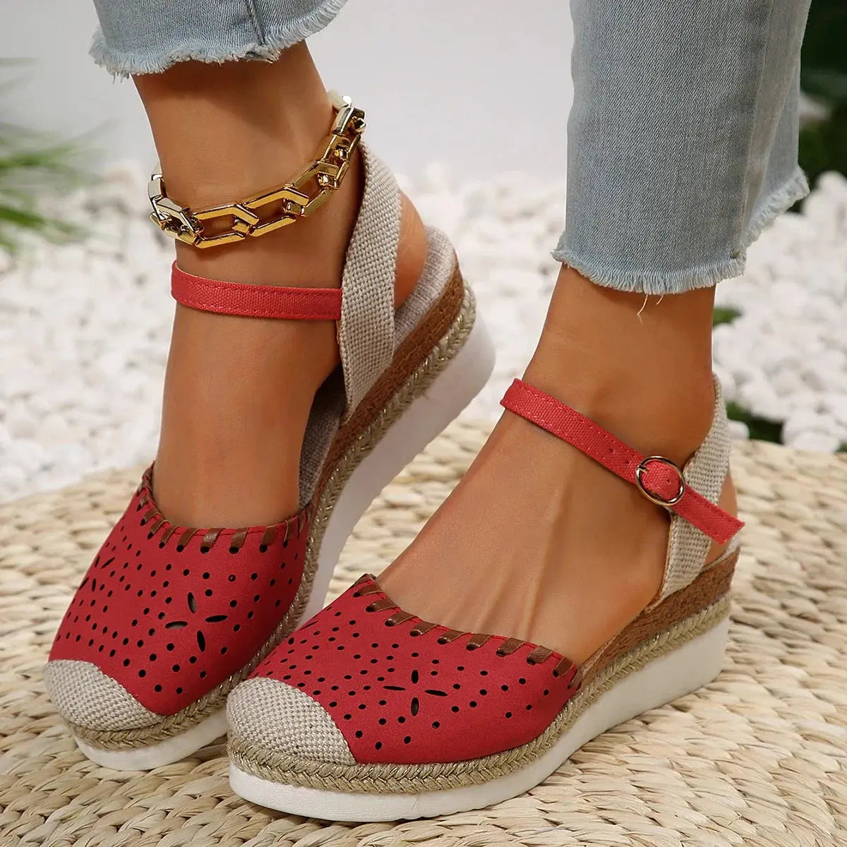 Women's Espadrille Wedge Sandals Closed Toe Canvas - VibreMode