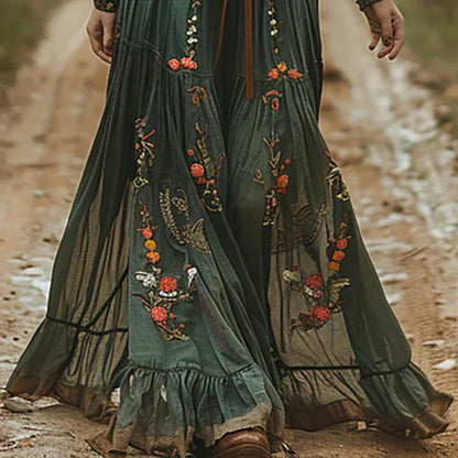 Women's V Neck Bohemian Dress Belted Waist
