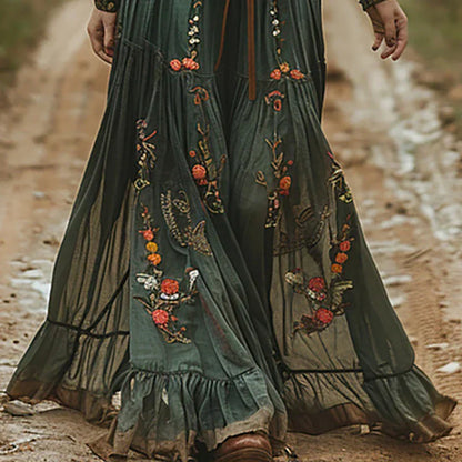 Women's Floral Maxi Dress Ruffle Collar Tie Waist