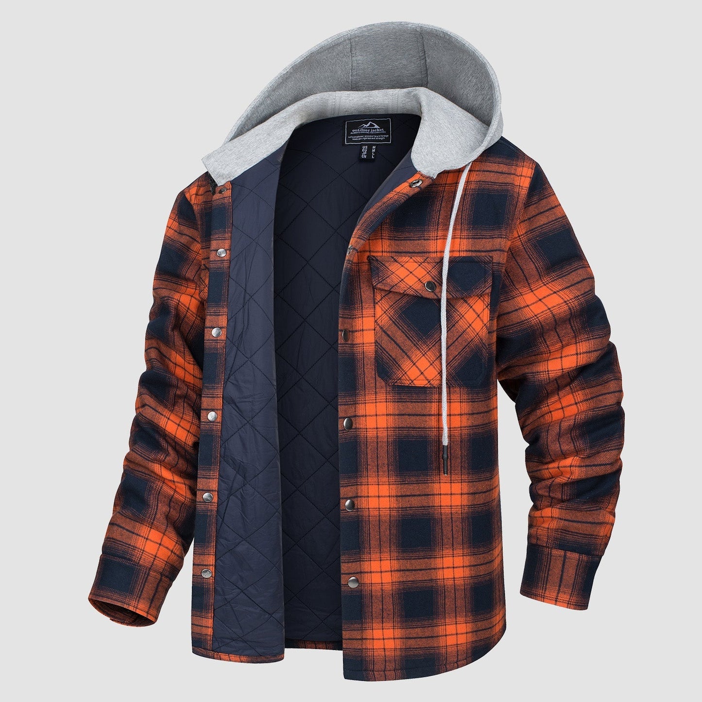 Men's Quilted Flannel Jacket With Hood Warm