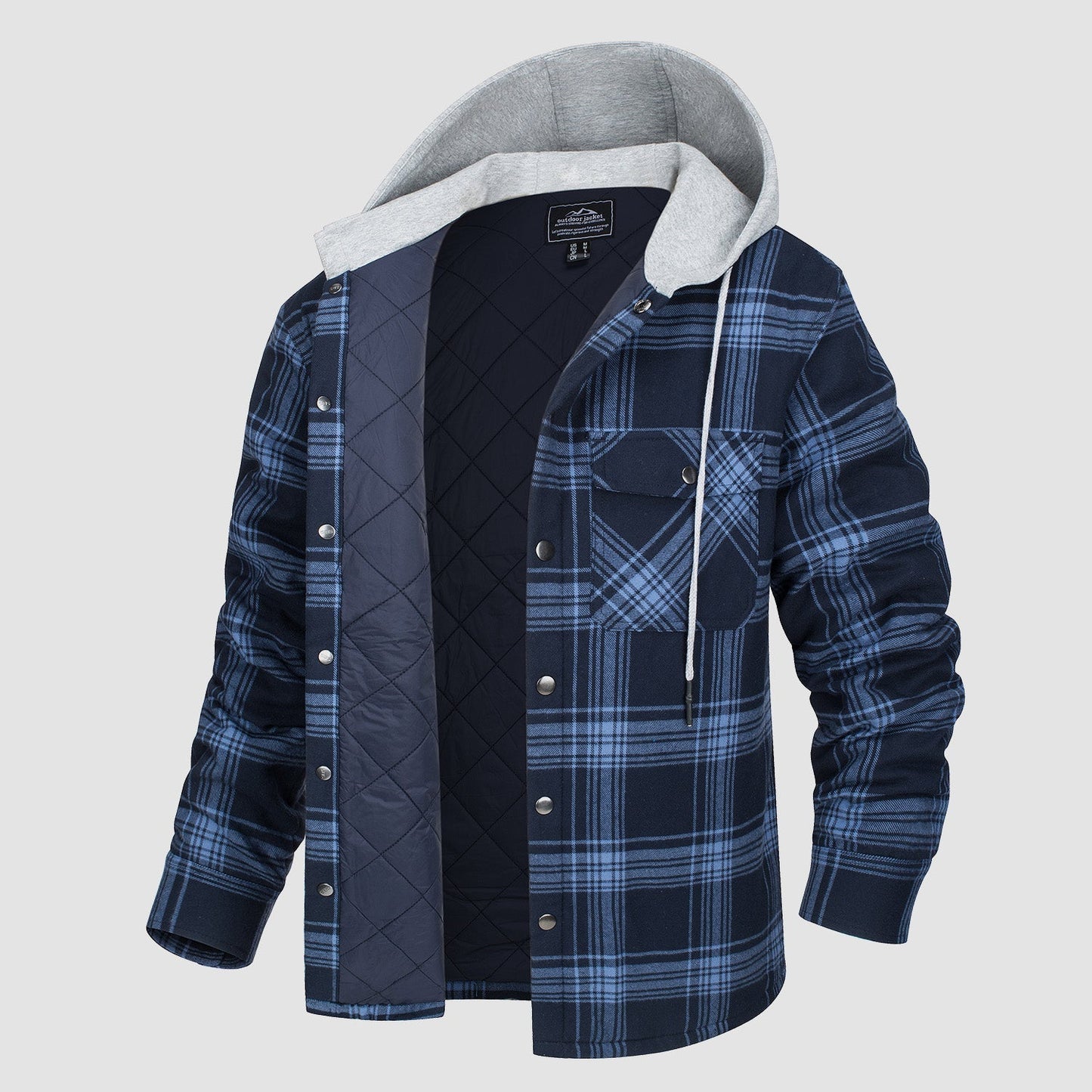 Men's Quilted Flannel Jacket With Hood Warm