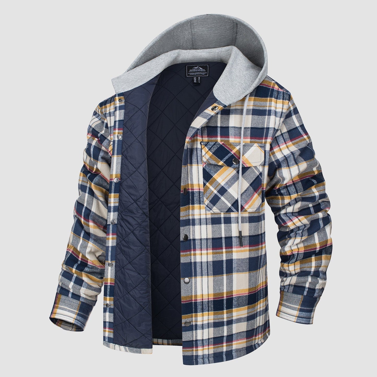 Men's Quilted Flannel Jacket With Hood Warm