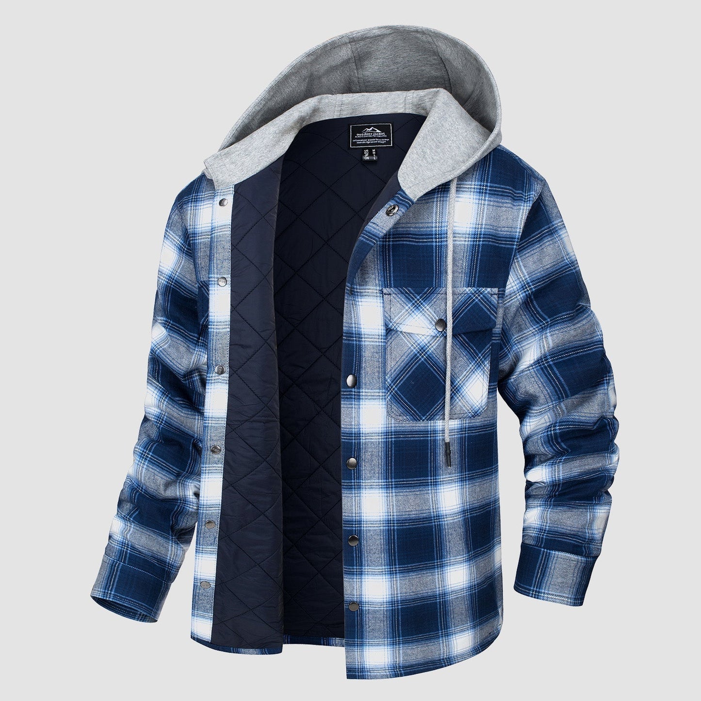 Men's Quilted Flannel Jacket With Hood Warm