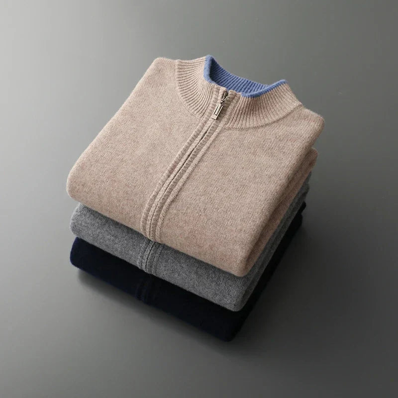 Men's Cashmere Zip Jacket Warm Beige