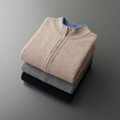 Men's Cashmere Zip Jacket Warm Beige