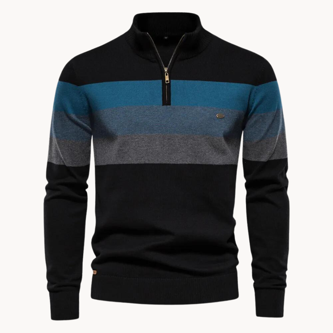 Men's Slim Fit Striped Quarter-Zip Sweater