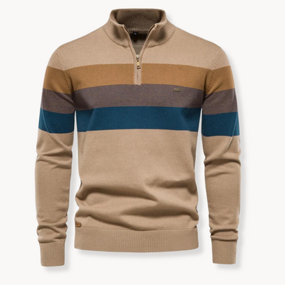 Men's Slim Fit Striped Quarter-Zip Sweater