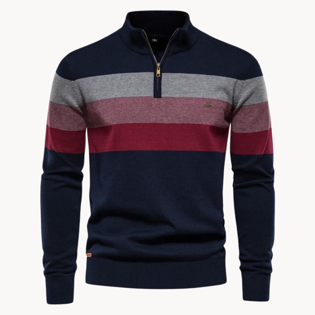 Men's Slim Fit Striped Quarter-Zip Sweater - VibreMode