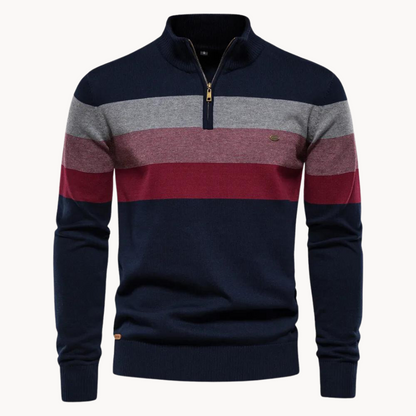 Men's Slim Fit Striped Quarter-Zip Sweater - VibreMode